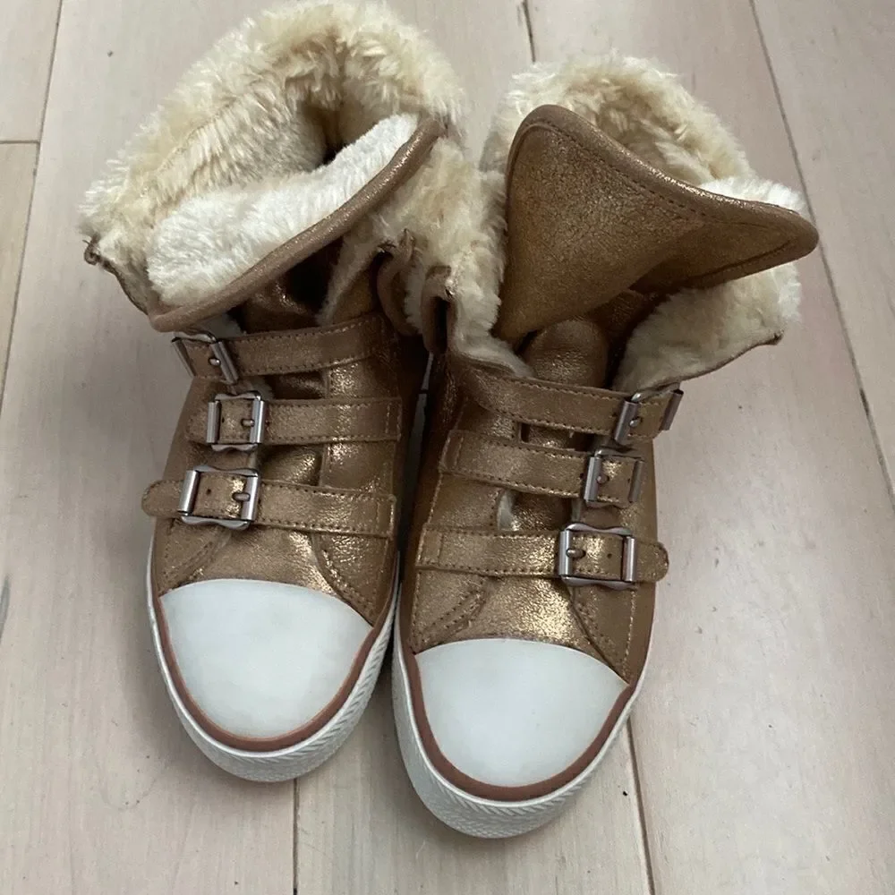 Ash girls Vava shearling gold shimmer sneakers 33
